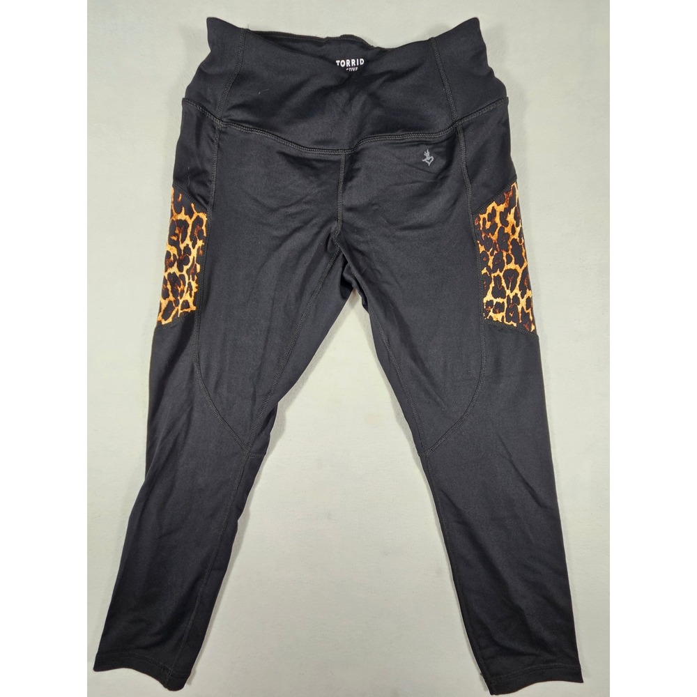 Torrid Active Black Leopard Print‎ Mesh Panel Cropped Leggings Size 0 L 11044735